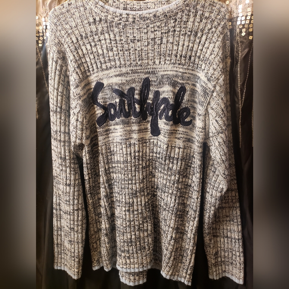 South Pole Blue And White Crew Neck Sweater with Bold Graphic